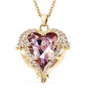 Pink Glass, Austrian Crystal Pendant Necklace (20 in)